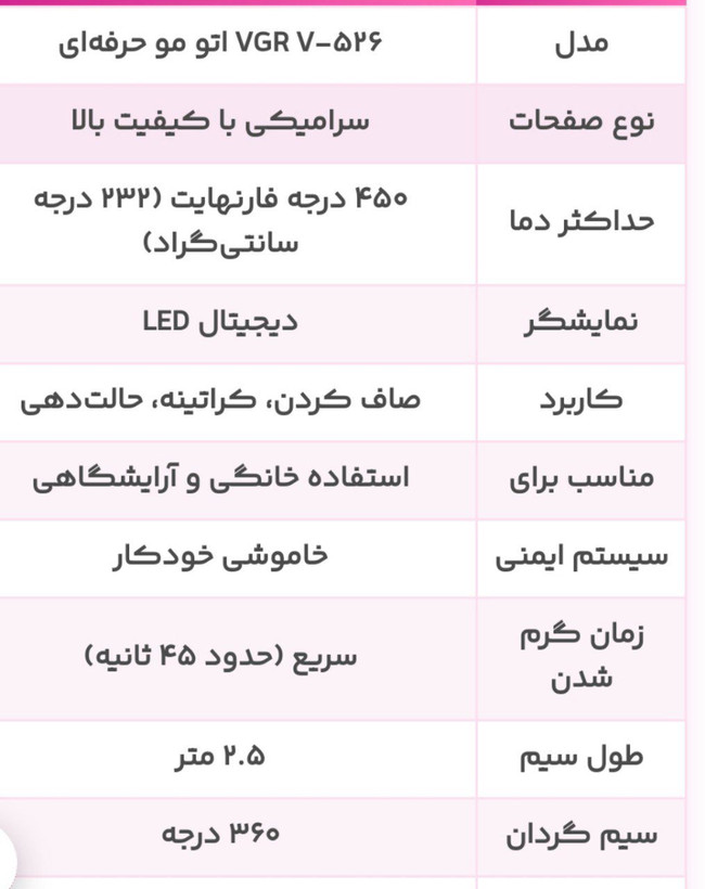 اتو مو حرفهای VGR مدل V-526 با صفحات سرامیکی | اتو مو دیجیتال 450 درجه مخصوص کراتین